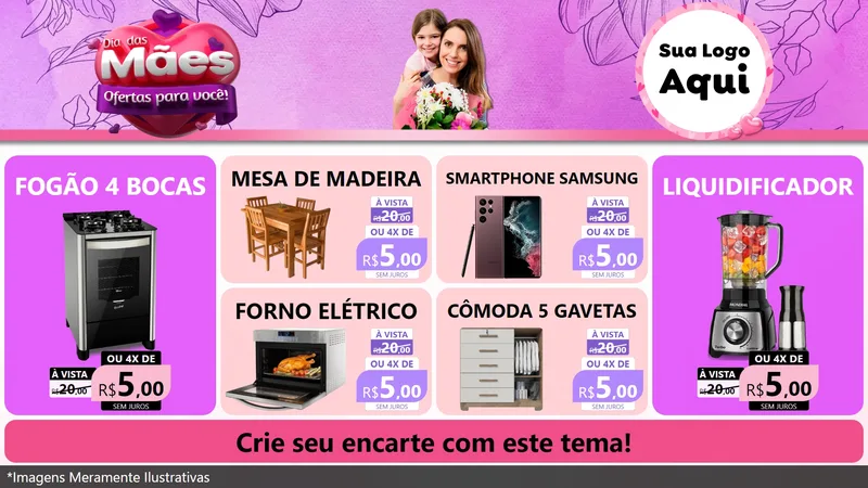 Modelo de TV para TV Horizontal com o tema Dia das Mães Ofertas para Você! para Móveis e Eletro