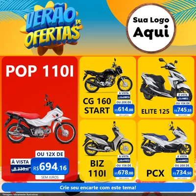 Modelo de Rede Social para Feed Facebook com o tema Verão de Ofertas para Concessionaria de Motos