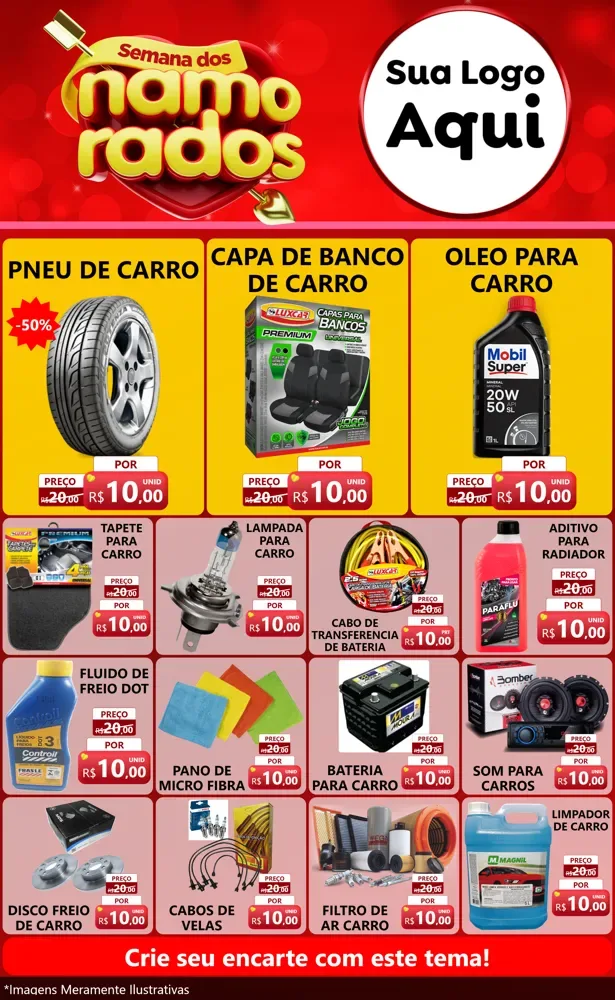 Modelo de Encarte para Encarte Grande com o tema Semana dos namorados para Auto peças
