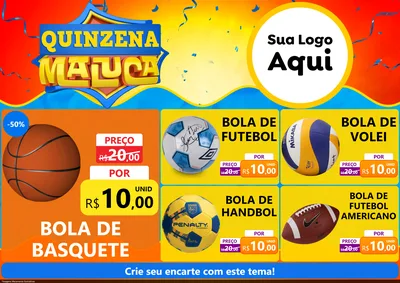 Modelo de Encarte para Encarte A4 Horizontal com o tema Quinzena Maluca para Artigos Esportivos