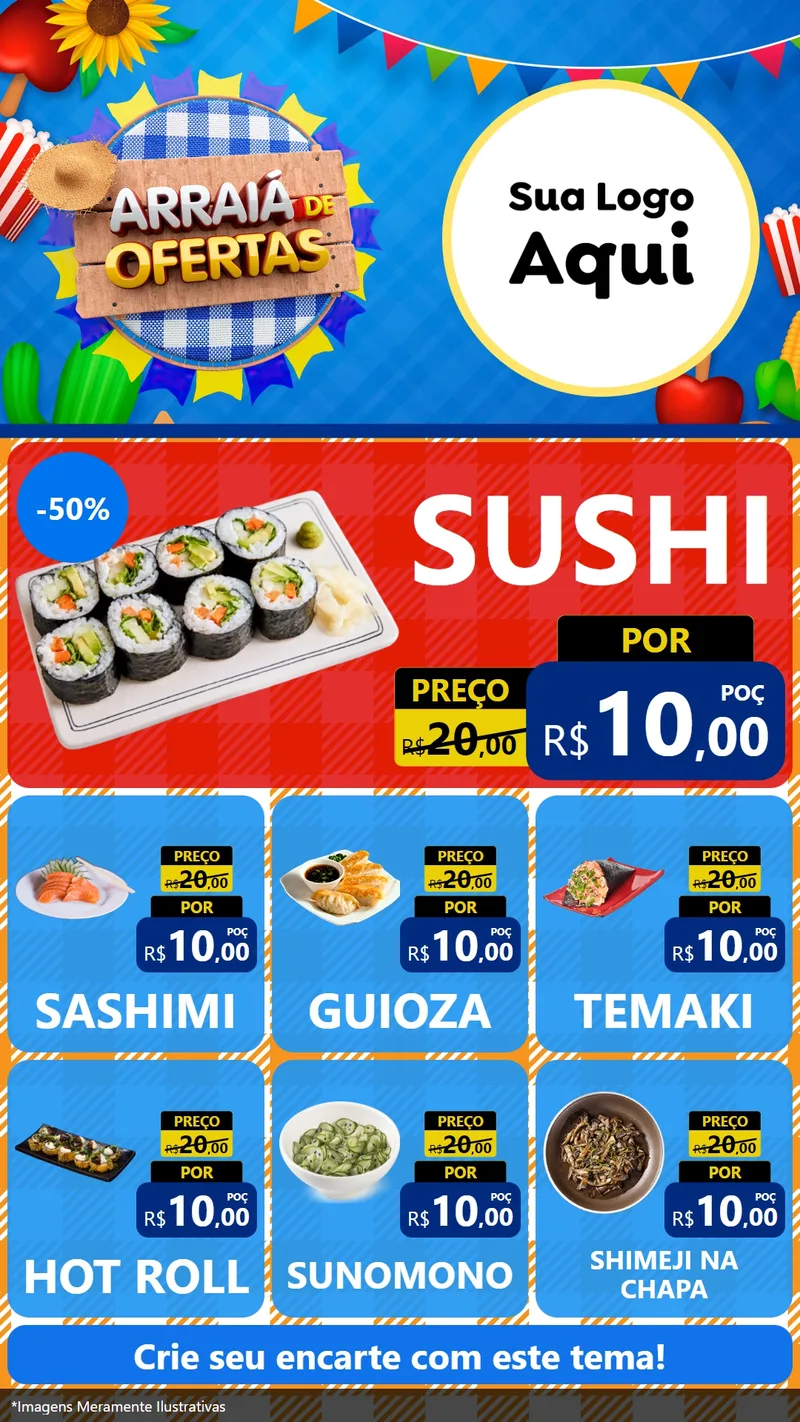Modelo de Rede Social para Stories com o tema Arraiá de Ofertas para Comida japonesa