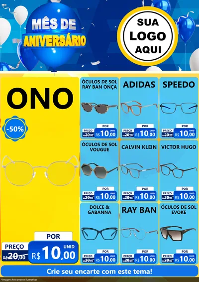 Modelo de Encarte para Encarte A4 Vertical com o tema Mês de Aniversário para Óticas