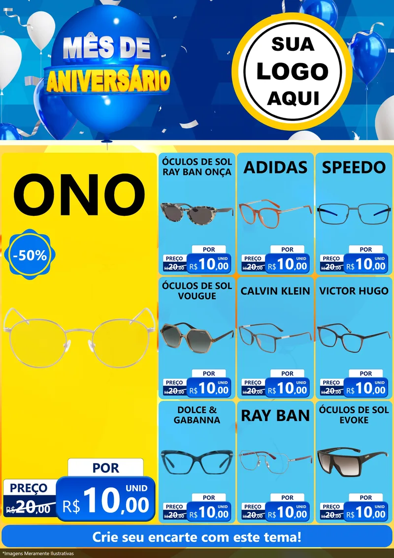 Modelo de Encarte para Encarte A4 Vertical com o tema Mês de Aniversário para Óticas