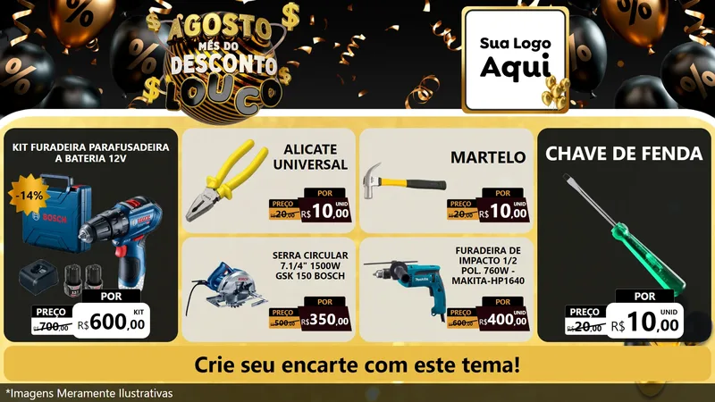 Modelo de TV para TV Horizontal com o tema Agosto Mês do Desconto Louco para Maquinas e Ferramentas