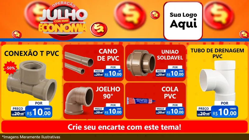 Modelo de TV para TV Horizontal com o tema Operação Julho Com Mais Economia para Tubos e conexões