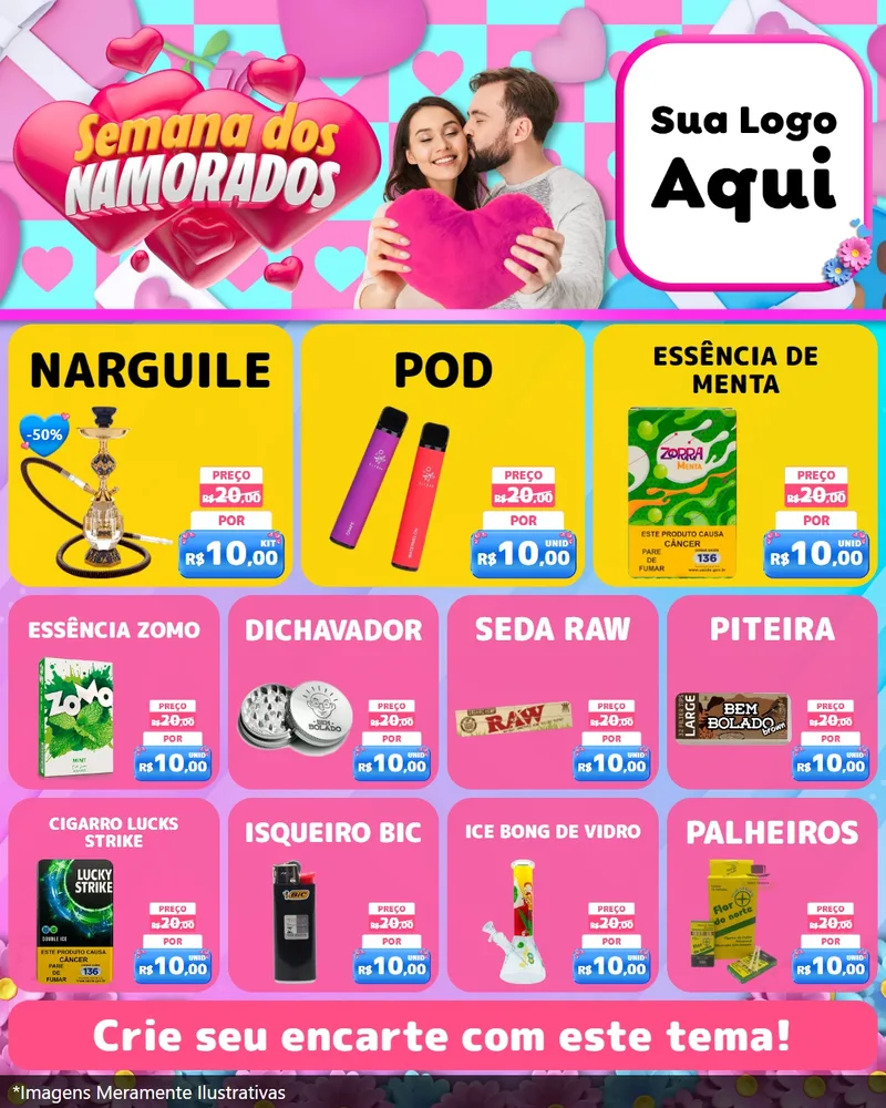 Modelo de Rede Social para Feed Instagram com o tema Semana dos Namorados para Tabacaria