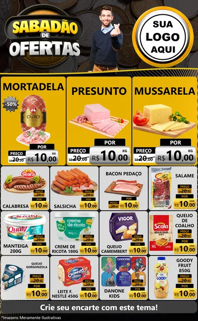 Modelo de Encarte para Encarte Grande com o tema Sabadão de Ofertas para Frios e Laticínios
