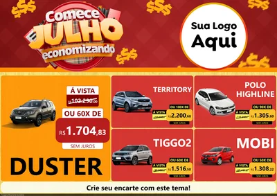 Modelo de Encarte para Encarte A4 Horizontal com o tema Comece Julho Economizando para Concessionaria de Carros