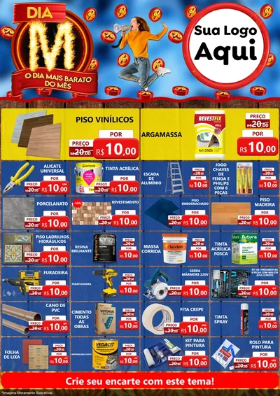 Modelo de Encarte para Encarte A4 Vertical com o tema Dia M - O Dia Mais Barato Do Mês para Material para Construção
