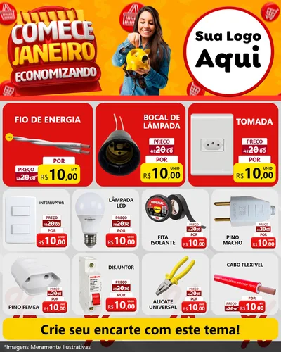 Modelo de Rede Social para Feed Instagram com o tema Comece Janeiro Economizando para Materiais Elétricos