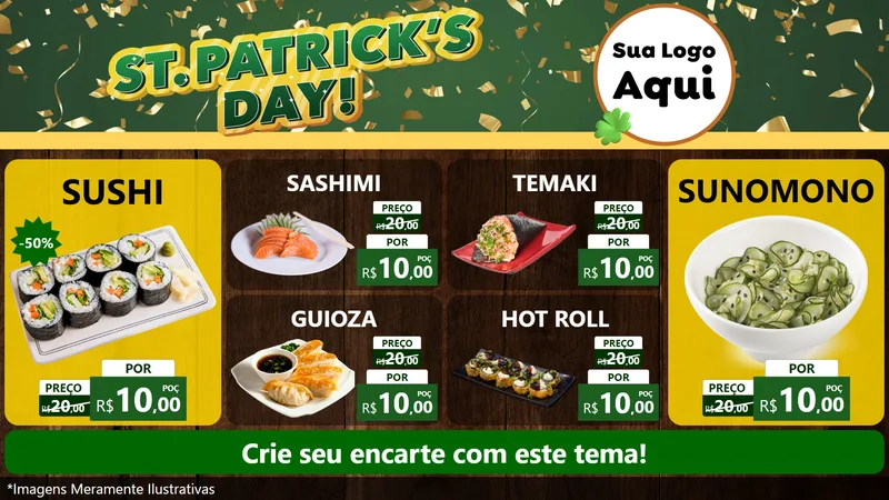 Modelo de TV para TV Horizontal com o tema St Patriks Day para Comida japonesa