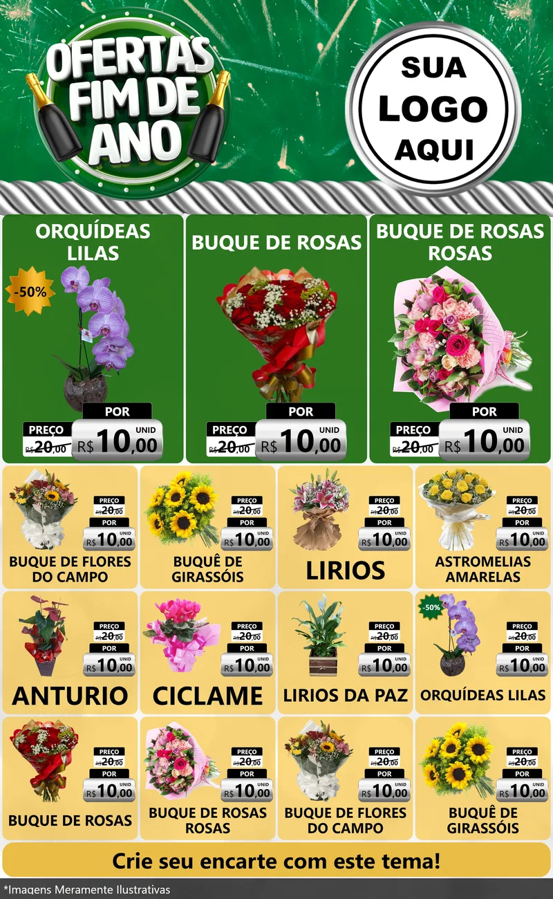 Modelo de Encarte para Encarte Grande com o tema Ofertas Fim de Ano para Floricultura e jardim