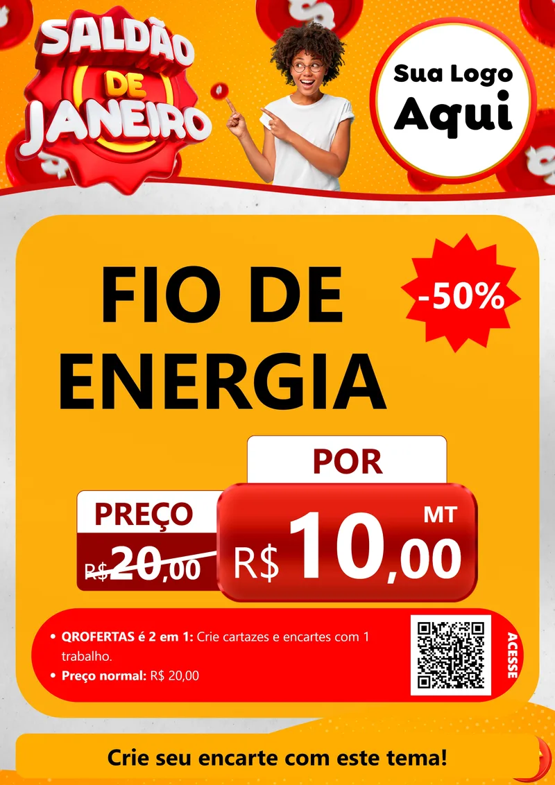 Modelo de Cartaz para Cartaz A4 Vertical com o tema Saldão de Janeiro para Materiais Elétricos