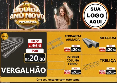 Modelo de Encarte para Encarte A4 Horizontal com o tema Liquida Ano Novo Imperdível para Ferragens