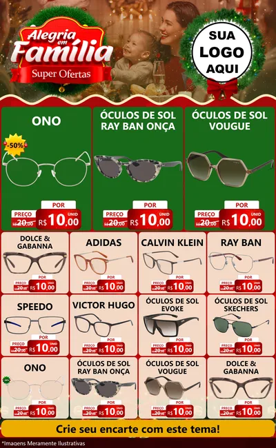 Modelo de Encarte para Encarte Grande com o tema Alegria Em Família - Super Ofertas para Óticas