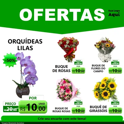 Modelo de Rede Social para Feed Facebook com o tema Ofertas Verde Cartaz para Floricultura e jardim