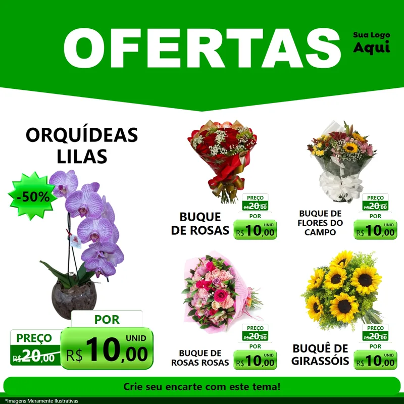 Modelo de Rede Social para Feed Facebook com o tema Ofertas Verde Cartaz para Floricultura e jardim