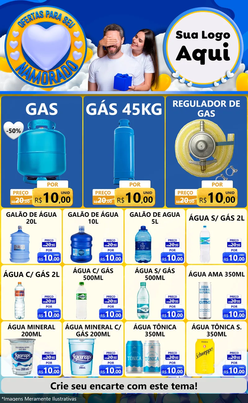 Modelo de Encarte para Encarte Grande com o tema Ofertas Para Seu Namorado para Água e gás