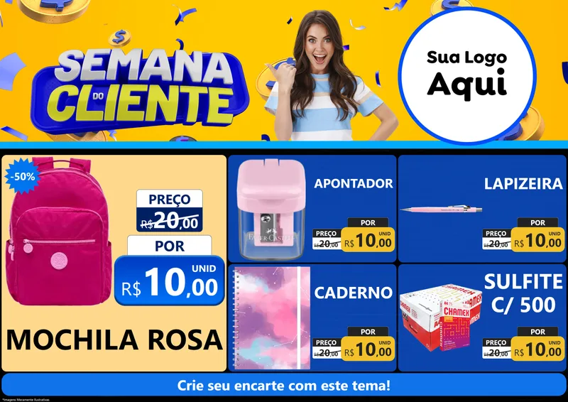 Modelo de Encarte para Encarte A4 Horizontal com o tema Semana do Cliente para Papelaria