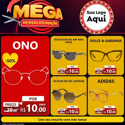 Modelo de Rede Social para Feed Facebook com o tema Mega Reinauguração para Óticas