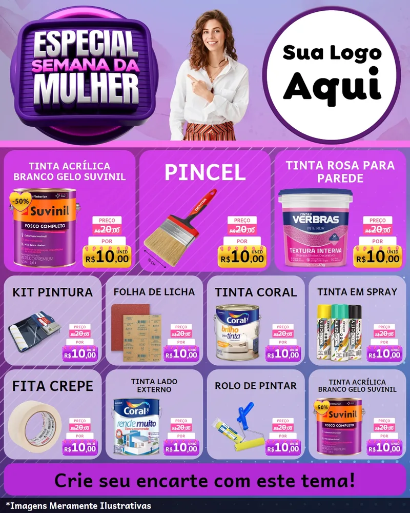 Modelo de Rede Social para Feed Instagram com o tema Especial Semana da Mulher para Tintas e Ferramentas