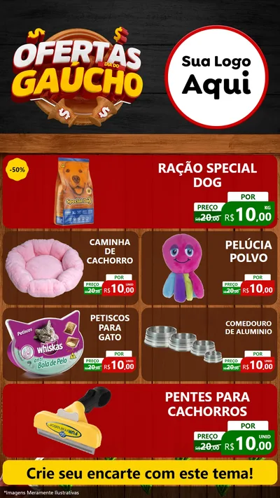 Modelo de TV para TV Vertical com o tema Ofertas Dia do Gaúcho para Pet Shop