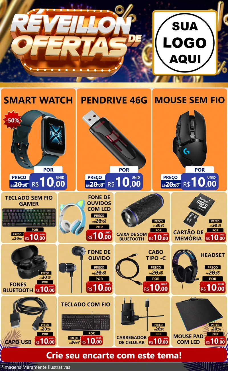Modelo de Encarte para Encarte Grande com o tema Réveillon de Ofertas para Informática