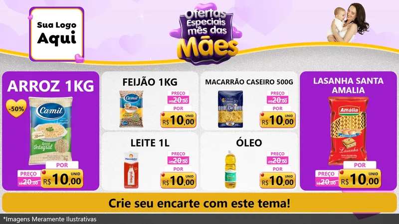 Modelo de TV para TV Horizontal com o tema Ofertas Especiais - Mês das Mães para Supermercado