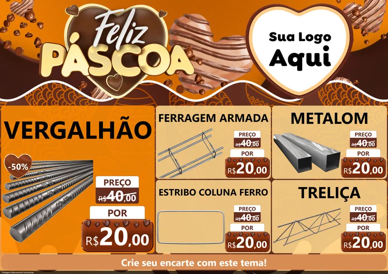 Modelo de Encarte para Encarte A4 Horizontal com o tema Feliz Páscoa para Ferragens