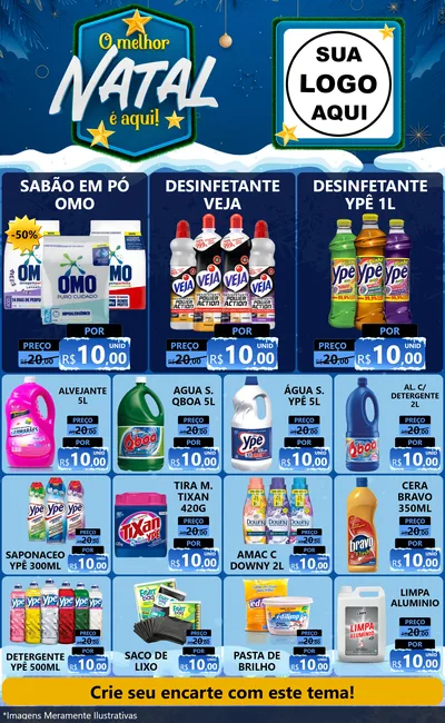 Modelo de Encarte para Encarte Grande com o tema O Melhor Natal É Aqui! para Produtos de Limpeza