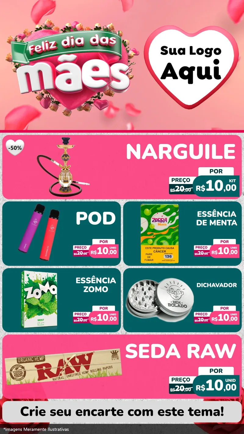 Modelo de TV para TV Vertical com o tema Feliz Dia das Mães para Tabacaria