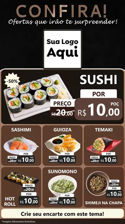 Modelo de Rede Social para Stories com o tema Confira! Ofertas que irão te surpreender! para Comida japonesa