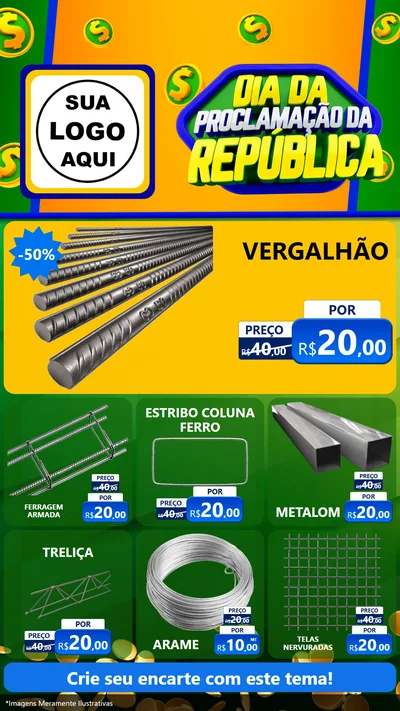 Modelo de Rede Social para Stories com o tema Dia Da Proclamação da República para Ferragens