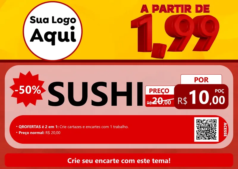 Modelo de Cartaz para Cartaz A4 Horizontal com o tema A Partir de Um e Noventa e Nove - 1,99 para Comida japonesa