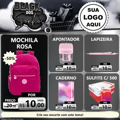 Modelo de Rede Social para Feed Facebook com o tema Black dos Sonhos para Papelaria