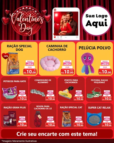 Modelo de Rede Social para Feed Instagram com o tema Valentine's Day para Pet Shop