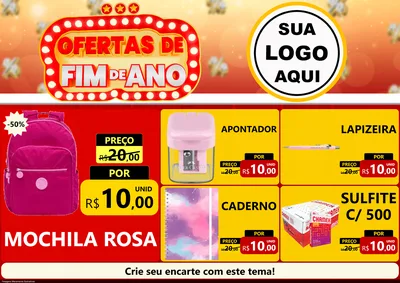 Modelo de Encarte para Encarte A4 Horizontal com o tema Ofertas de Fim de Ano para Papelaria