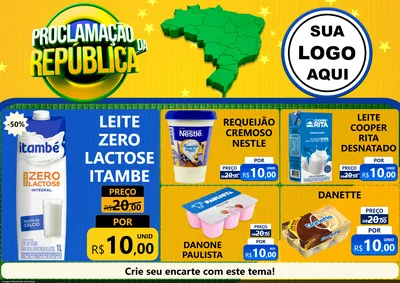 Modelo de Encarte para Encarte A4 Horizontal com o tema Proclamação da República para Frios e Laticínios