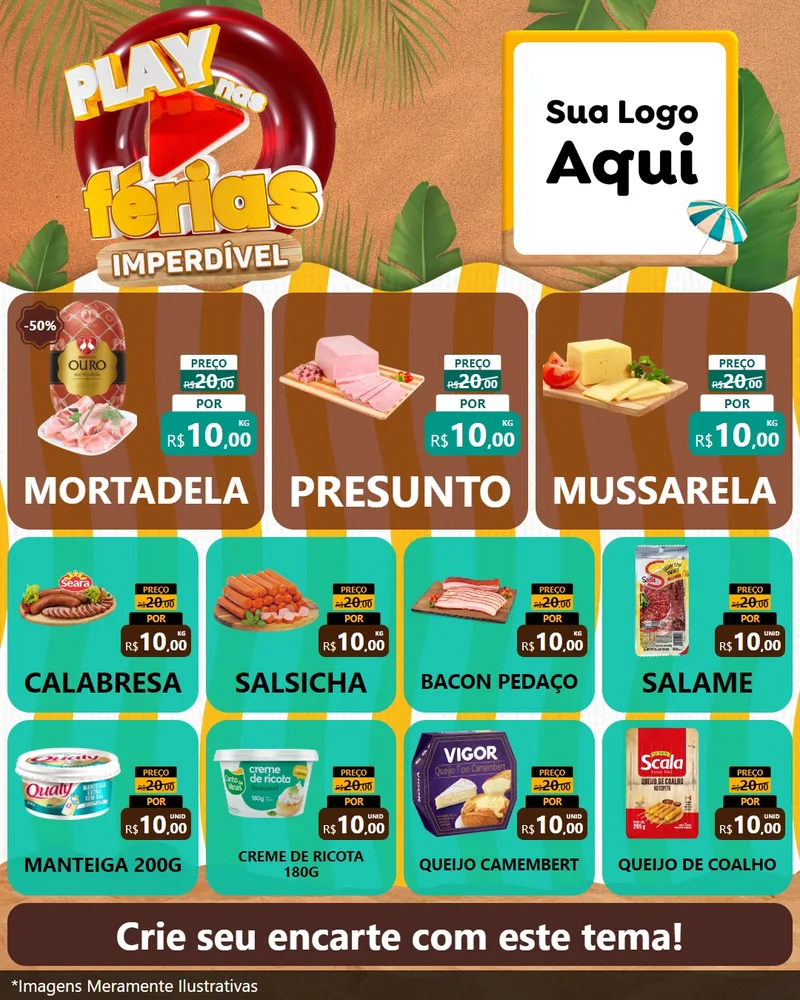 Modelo de Rede Social para Feed Instagram com o tema Play Nas Férias Imperdível para Frios e Laticínios