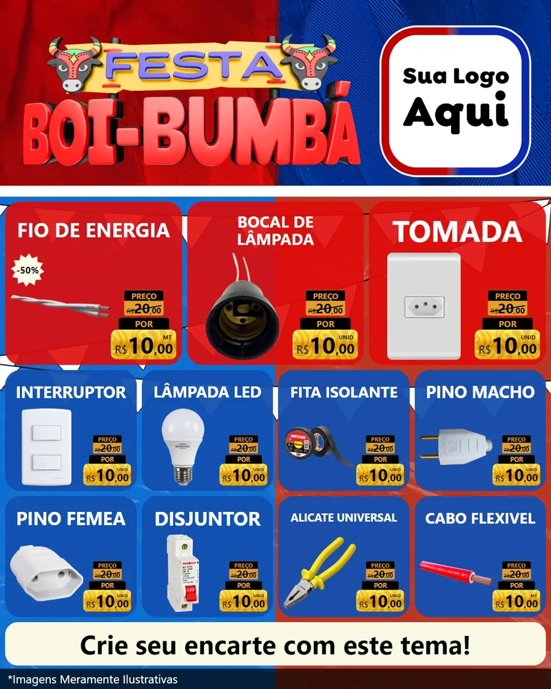 Modelo de Rede Social para Feed Instagram com o tema Festa Boi Bumbá para Materiais Elétricos