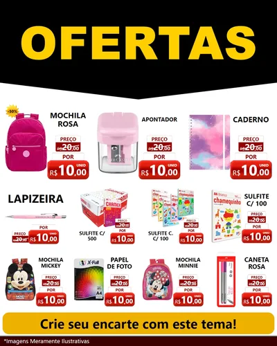 Modelo de Rede Social para Feed Instagram com o tema Ofertas Preto e Vermelho Cartaz para Papelaria