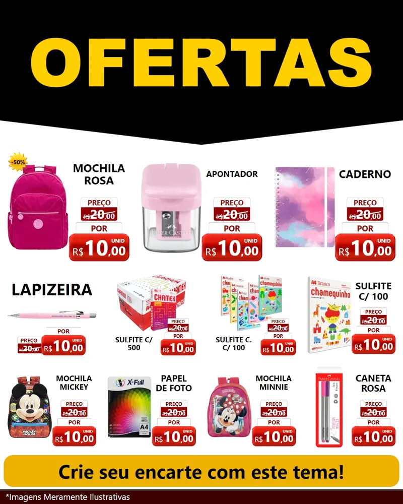 Modelo de Rede Social para Feed Instagram com o tema Ofertas Preto e Vermelho Cartaz para Papelaria