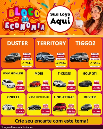 Modelo de Rede Social para Feed Instagram com o tema Bloco da Economia para Concessionaria de Carros