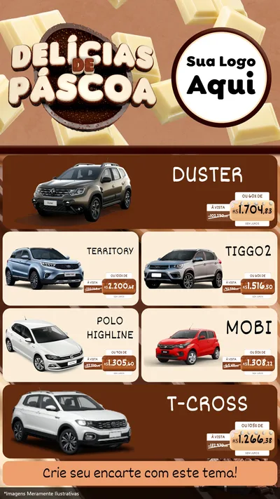 Modelo de TV para TV Vertical com o tema Delícias de Páscoa para Concessionaria de Carros