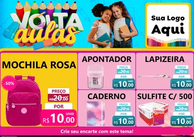 Modelo de Encarte para Encarte A4 Horizontal com o tema Volta às Aulas para Papelaria