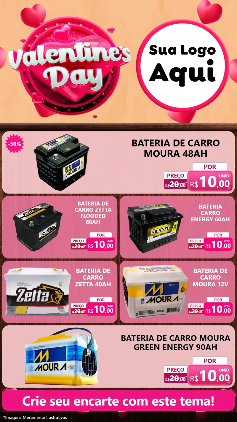 Modelo de TV para TV Vertical com o tema Valentine's Day para Baterias Elétricas