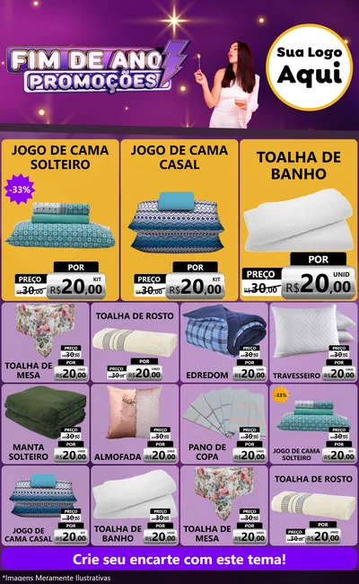 Modelo de Encarte para Encarte Grande com o tema Fim de Ano Promoções para Cama, Mesa e Banho