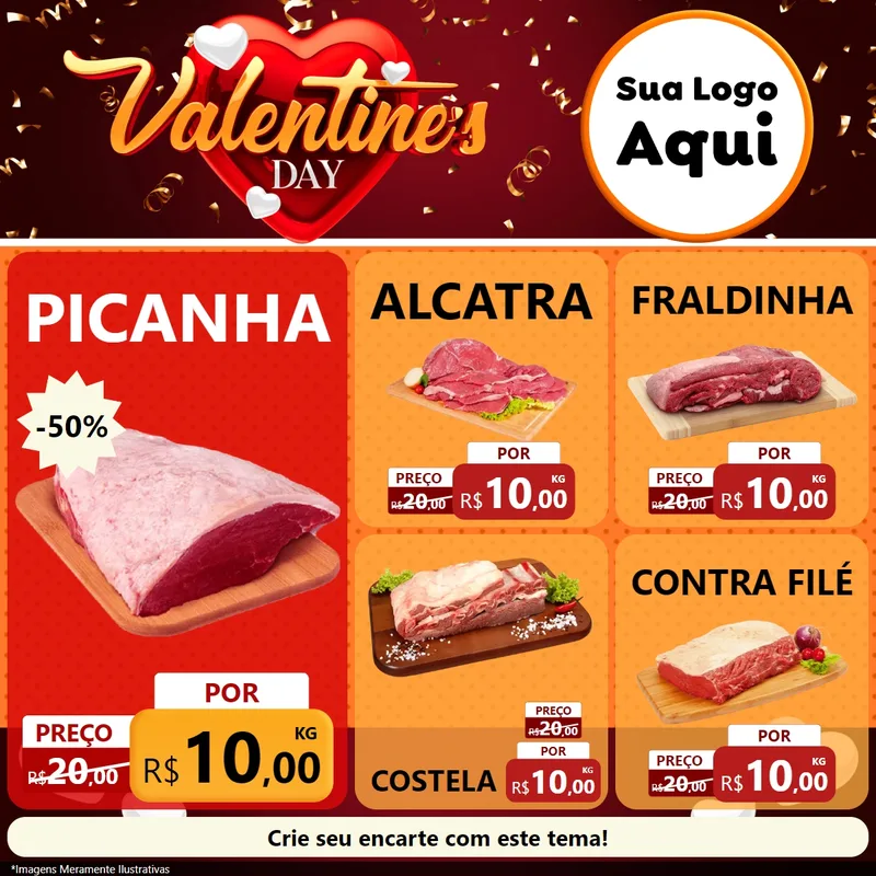 Modelo de Rede Social para Feed Facebook com o tema Valentine's Day para Açougue
