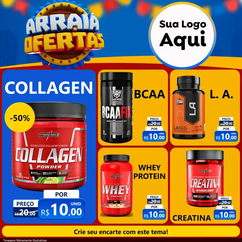 Modelo de Rede Social para Feed Facebook com o tema Arraiá de Ofertas - Junina para Suplementos alimentares