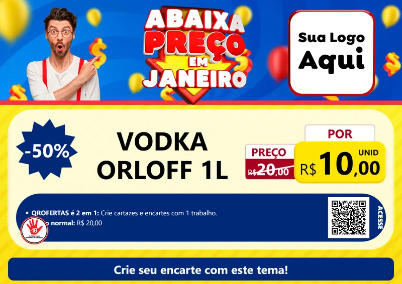 Modelo de Cartaz para Cartaz A4 Horizontal com o tema Abaixa Preço em Janeiro para Distribuidora de bebidas